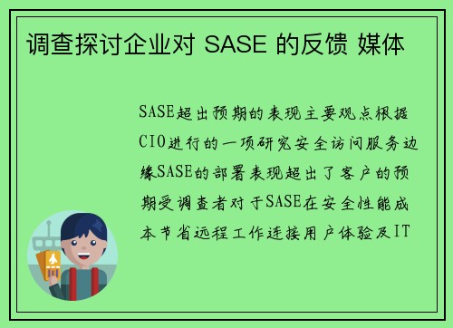 调查探讨企业对 SASE 的反馈 媒体
