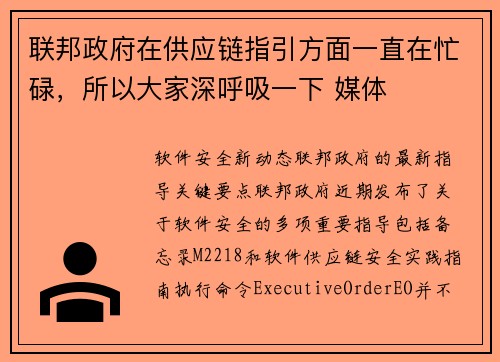 联邦政府在供应链指引方面一直在忙碌，所以大家深呼吸一下 媒体